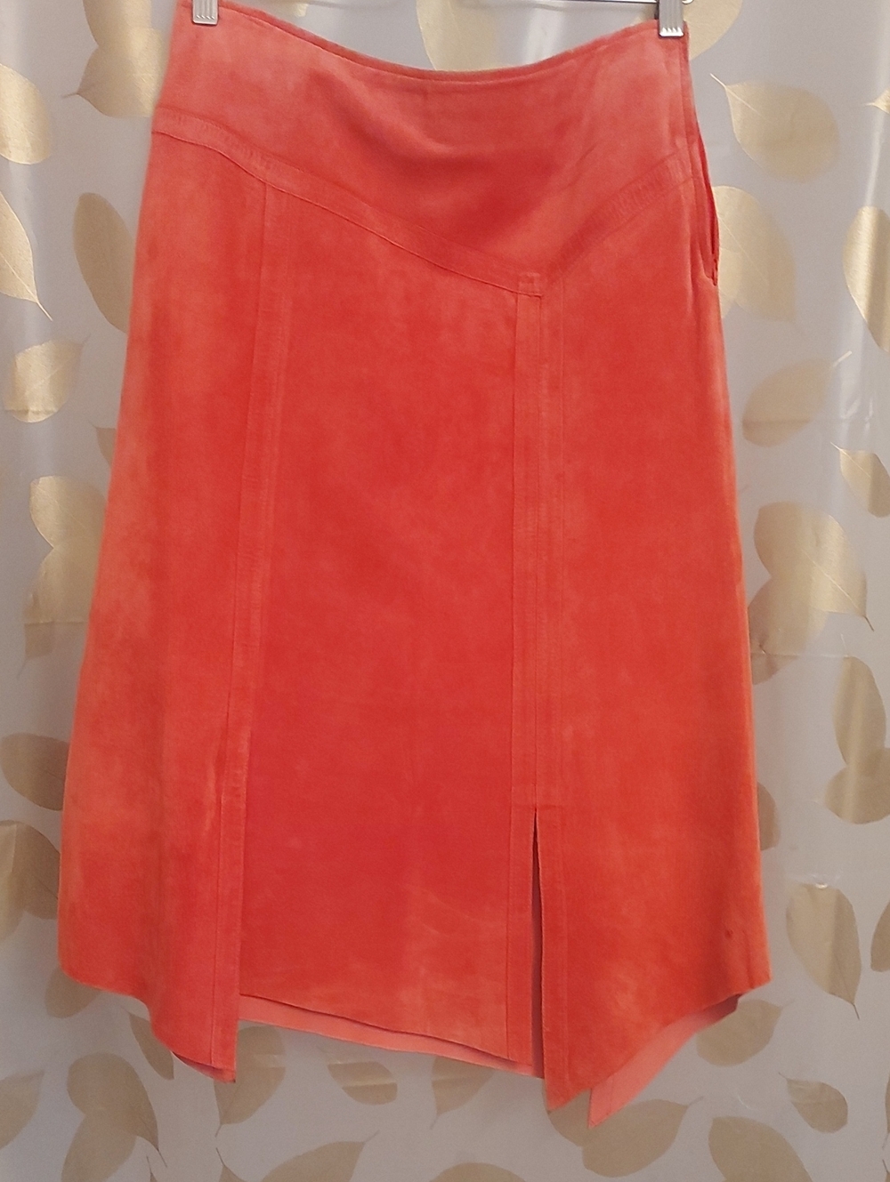 Danier Coral-Orange A-Line Suede Skirt